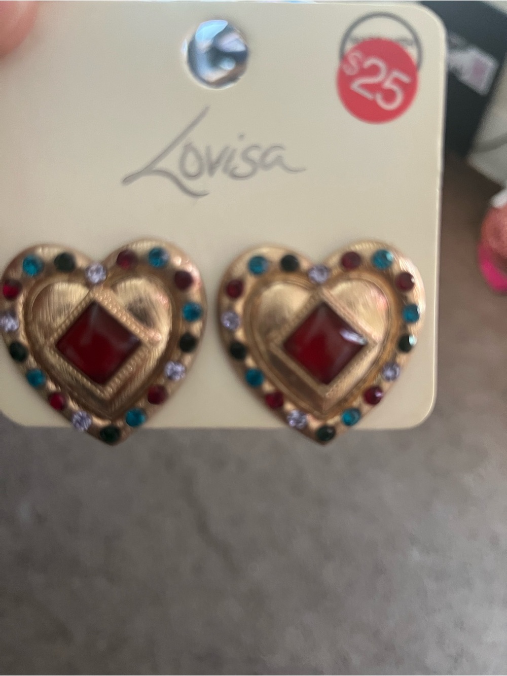 Lovisa Gold Heart Earrings with Red Center and Multicolor Accents